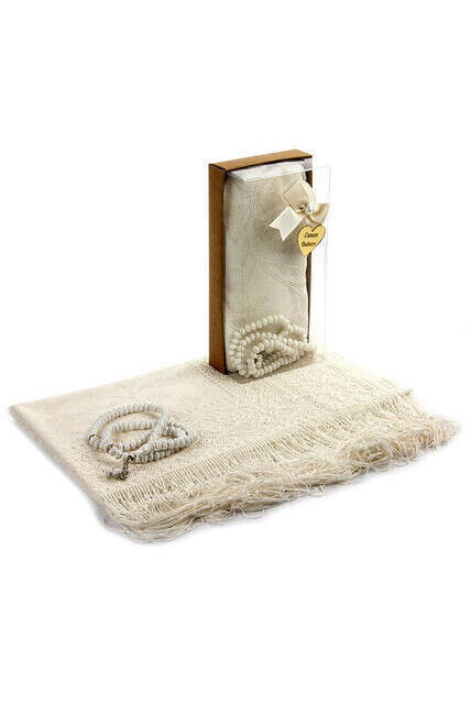 Mevlut Gift Set - Rosary - Shawl Covered - Cream Color - 1