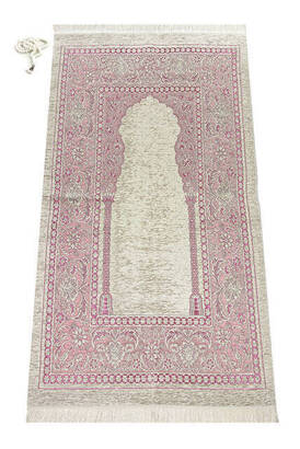 Mihrab Chenille Lux Prayer Rug Pink - 1