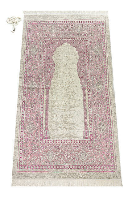 Mihrab Chenille Lux Prayer Rug Pink - 1