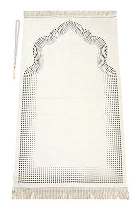 Mihrab Patterned Flat Chenille Prayer Rug Cream - 1