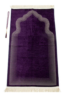 Mihrab Patterned Plain Chenille Prayer Rug Purple - 1