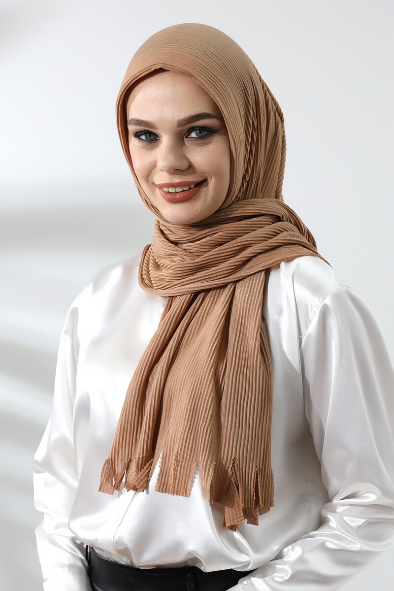 Milk Coffee Hijab Ready Made Practical Corded Cotton Shawl - 1