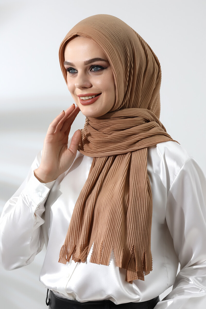 Milk Coffee Hijab Ready Made Practical Corded Cotton Shawl - 2