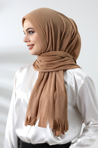 Milk Coffee Hijab Ready Made Practical Corded Cotton Shawl - 3