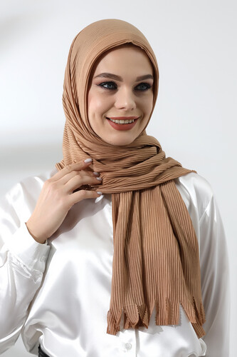 Milk Coffee Hijab Ready Made Practical Corded Cotton Shawl - 4