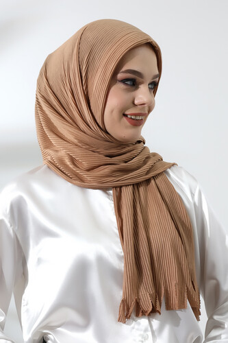 Milk Coffee Hijab Ready Made Practical Corded Cotton Shawl - 5