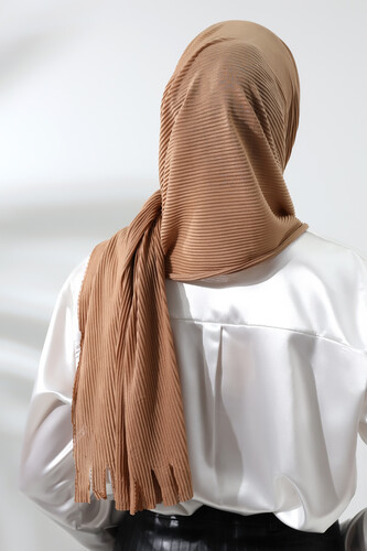 Milk Coffee Hijab Ready Made Practical Corded Cotton Shawl - 6