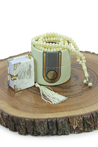 Mini Cylinder Boxed Gift Quran Set with Rosary for Mevlüt Cream - 1