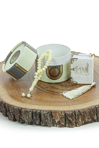 Mini Cylinder Boxed Gift Quran Set with Rosary for Mevlüt Cream - 3