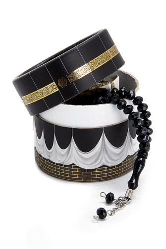 Mini Qur'an and Black Rosary Set with Cylinder Kaaba Box - 3