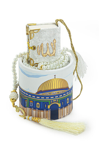 Mini Quran Mevlüt Gift Set with Pearl Prayer Beads and Special Design Cylinder Box - 4