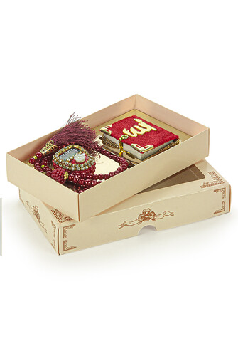 Mini Velvet Quran Set with Stone Zikirmatik and Pearl Rosary Mevlüt Gift - Claret Red - 3