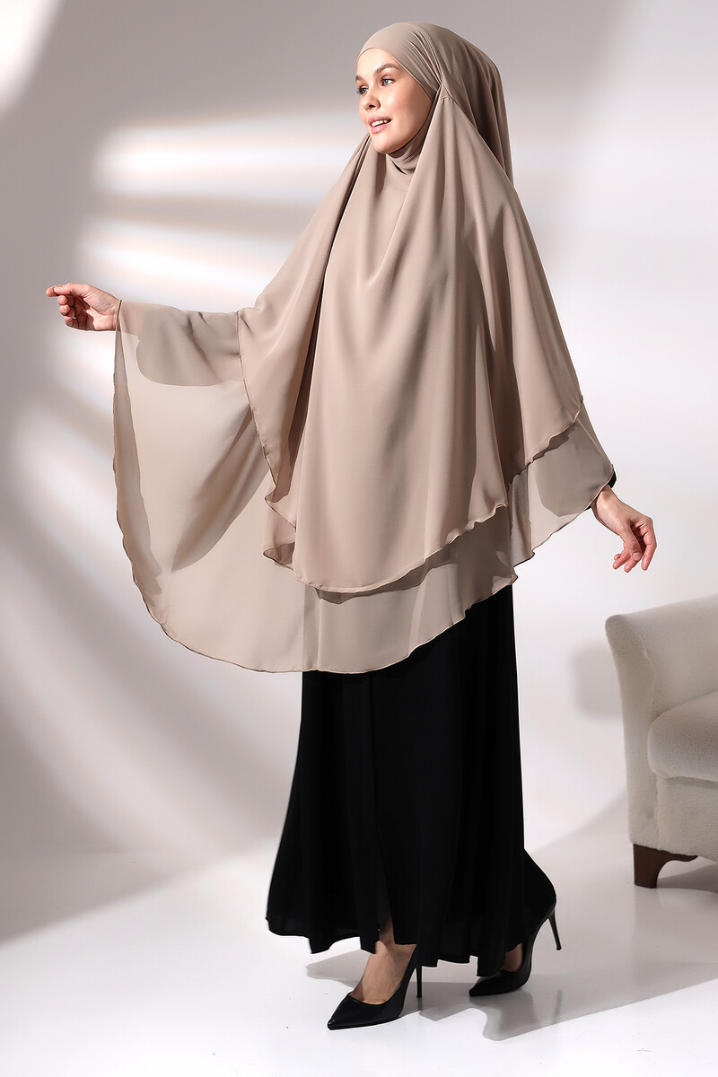 Mink Three Layer Veiled Long Chiffon Hijab Soufflé Scarf - 1