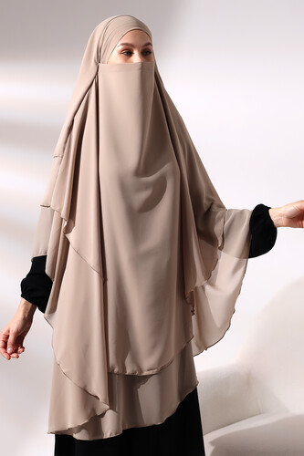 Mink Three Layer Veiled Long Chiffon Hijab Soufflé Scarf - 2