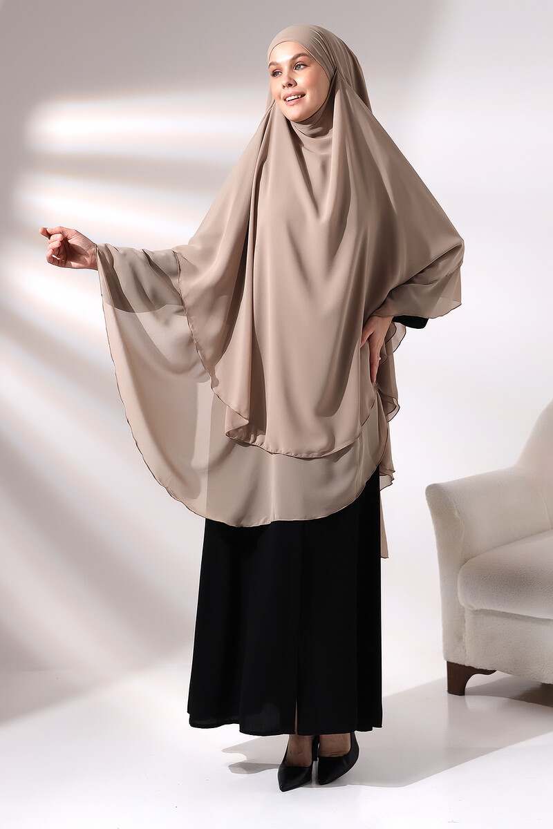 Mink Three Layer Veiled Long Chiffon Hijab Soufflé Scarf - 3