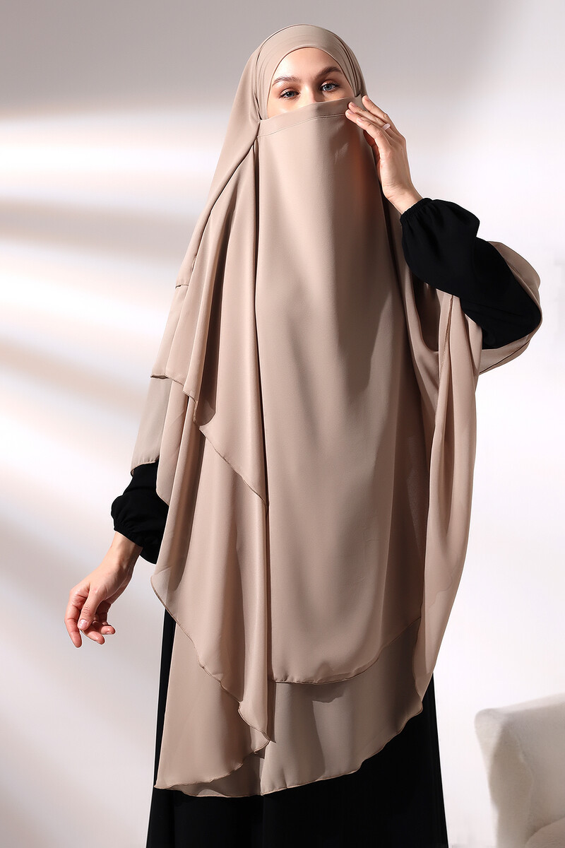 Mink Three Layer Veiled Long Chiffon Hijab Soufflé Scarf - 4