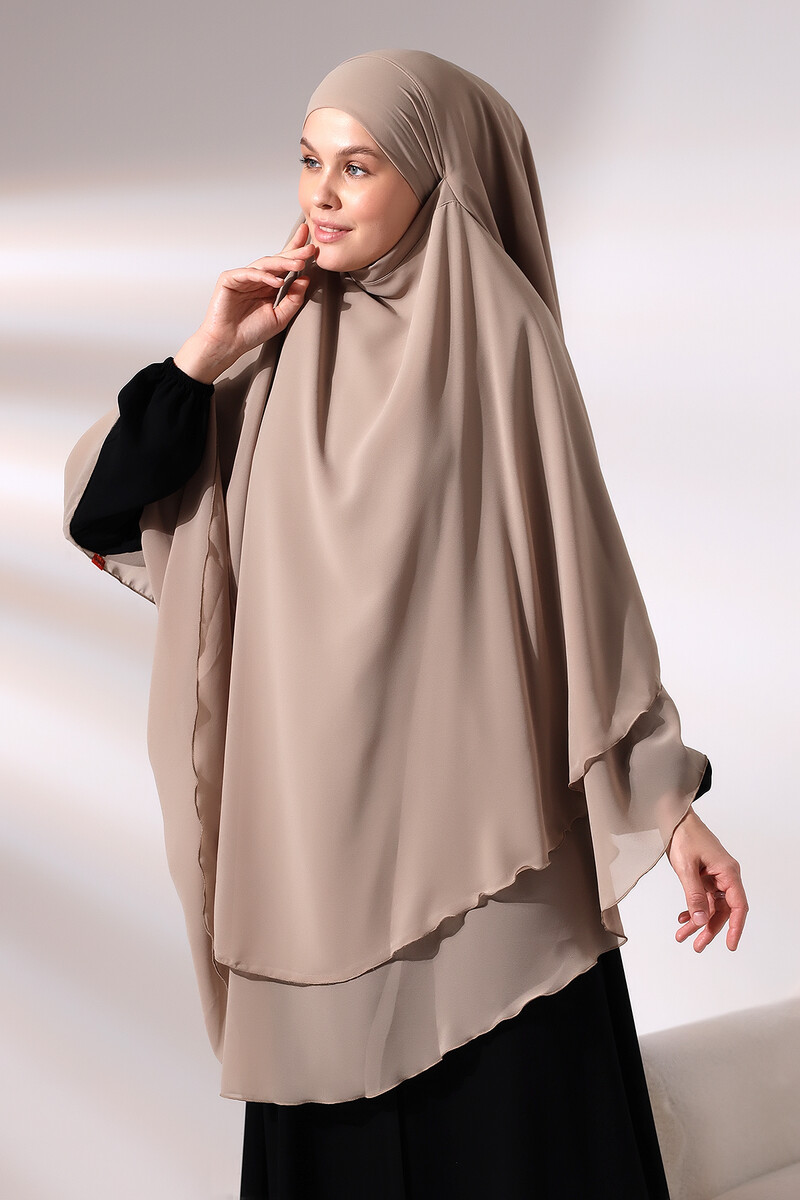 Mink Three Layer Veiled Long Chiffon Hijab Soufflé Scarf - 5