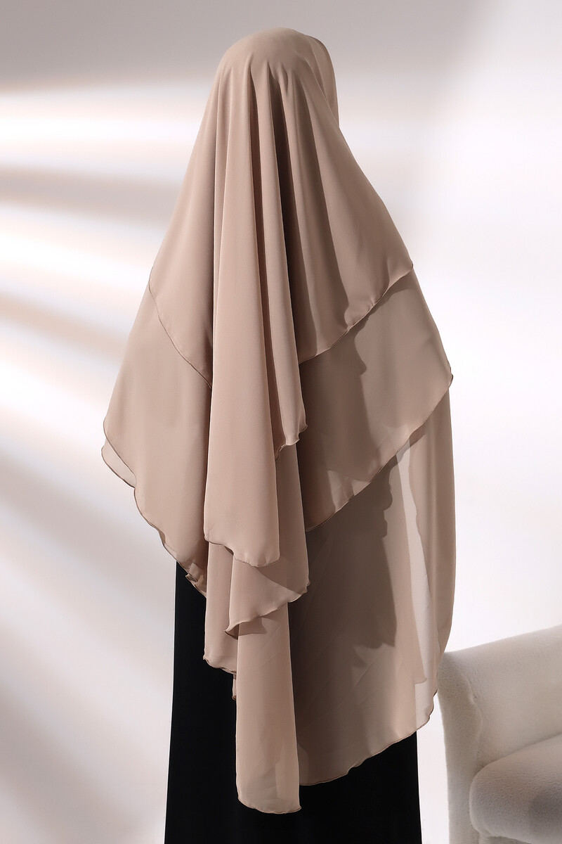 Mink Three Layer Veiled Long Chiffon Hijab Soufflé Scarf - 6