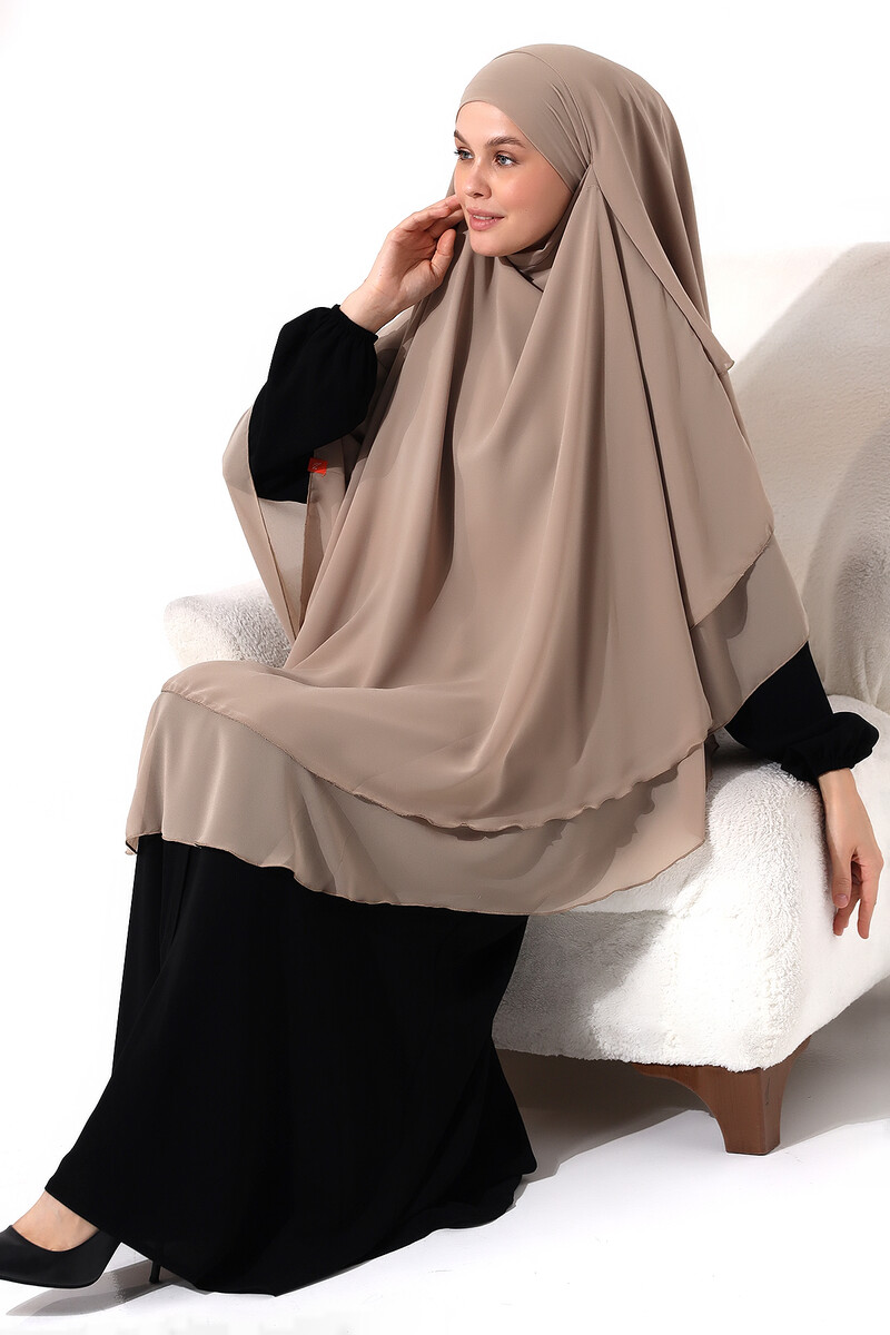 Mink Three Layer Veiled Long Chiffon Hijab Soufflé Scarf - 7