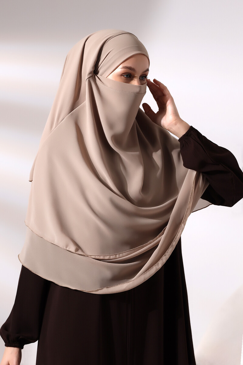 Mink Three Layer Veiled Short Chiffon Hijab Soufflé Scarf - 2