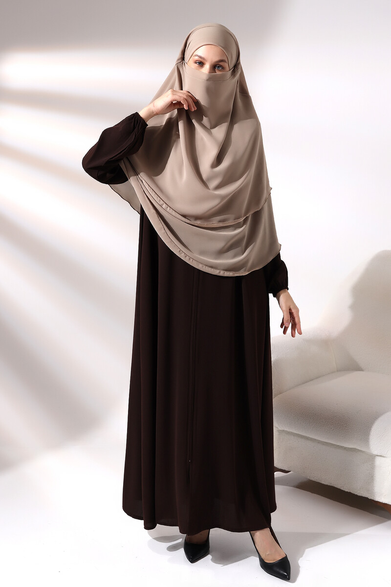 Mink Three Layer Veiled Short Chiffon Hijab Soufflé Scarf - 5