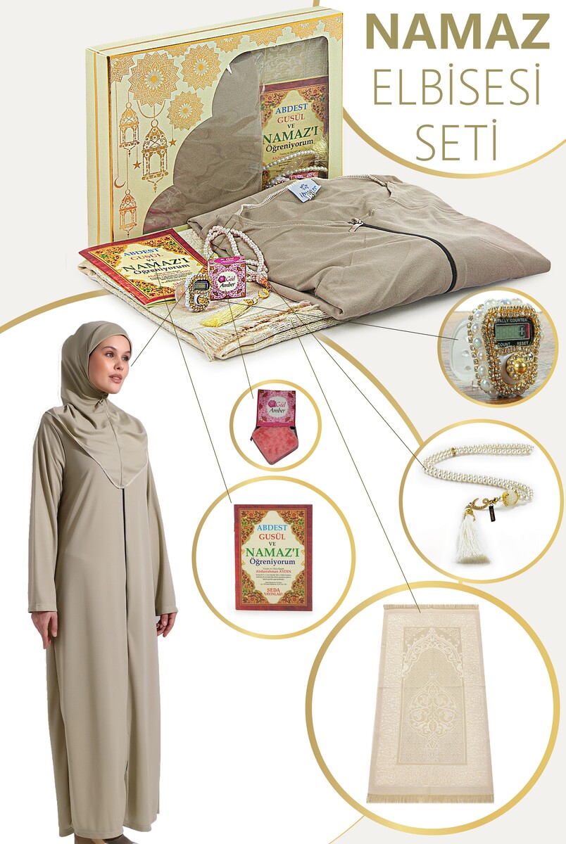 Mink Women's Practical Headscarf Zippered One-Piece Prayer Dress Prayer Mat Set - 1