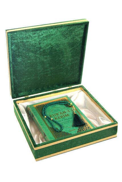 Mother's Day Gift Special Stylish Velvet Boxed Quran and Pearl Rosary Set - 2