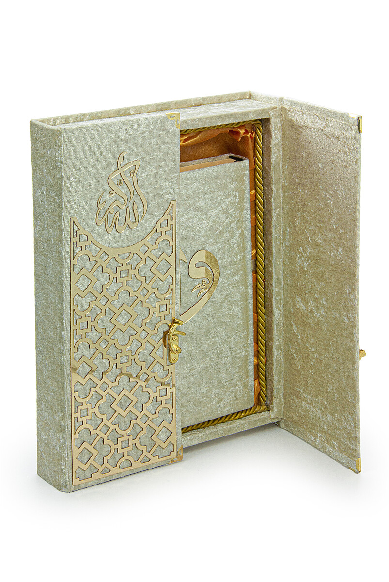 Mültezem Stand Velvet Covered Quran Set - Cream - 4