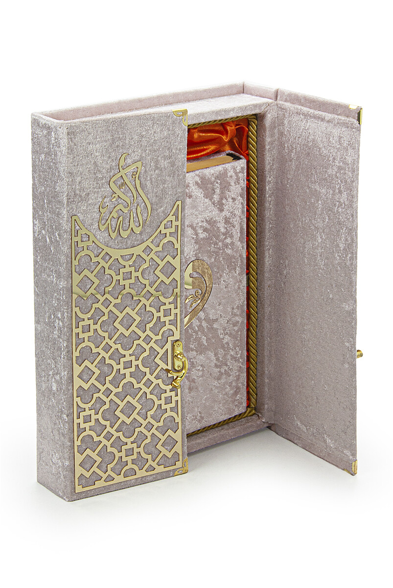 Mültezem Stand Velvet Covered Quran Set - Pink - 4