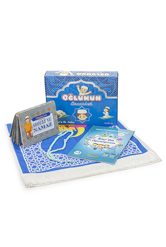 My Son's Prayer Rug Set - First Step to Prayer Set - Blue - 1