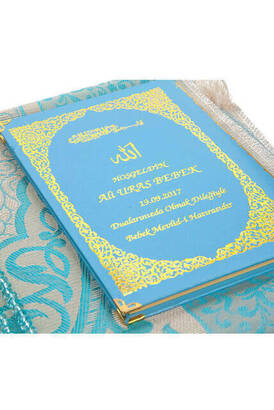 Name Printed Hardlied Yasin Book - Medium Size - 176 Pages - Seccade - Crystal Rosary - Tulle Plied - Blue Color - Mevlid Gift - 2