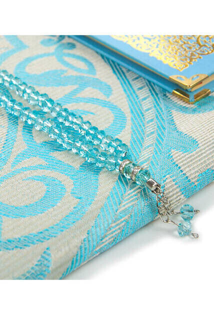 Name Printed Hardlied Yasin Book - Medium Size - 176 Pages - Seccade - Crystal Rosary - Tulle Plied - Blue Color - Mevlid Gift - 3