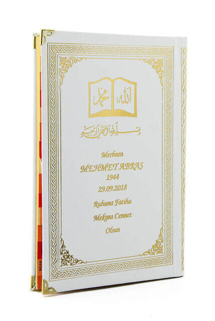 Name Printed Hardlied Yasin Book - Ottoman Patterned - Medium - 176 Pages - White Color - Religious Gift - 1