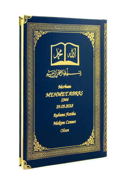 Name Printed Hardlied Yasin Book - Ottoman Patterned - Medium Size - 176 Pages - Navy Color - Religious Gift - 1