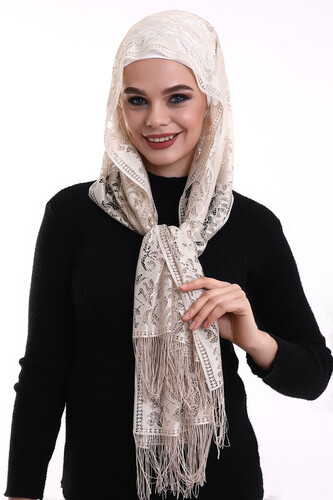 Narin Cotton Tulle Shawl Dark Cream-2 60x160 - 1