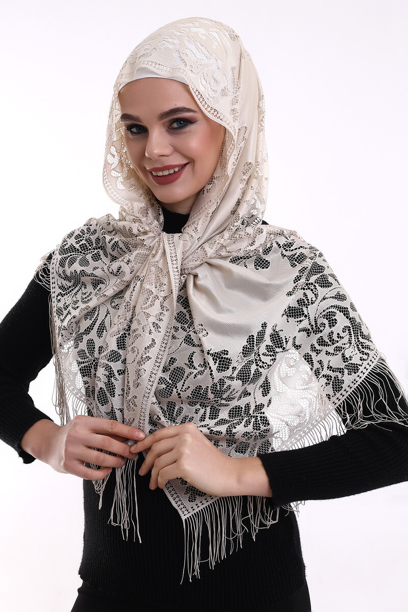 Narin Cotton Tulle Shawl Dark Cream-2 60x160 - 3