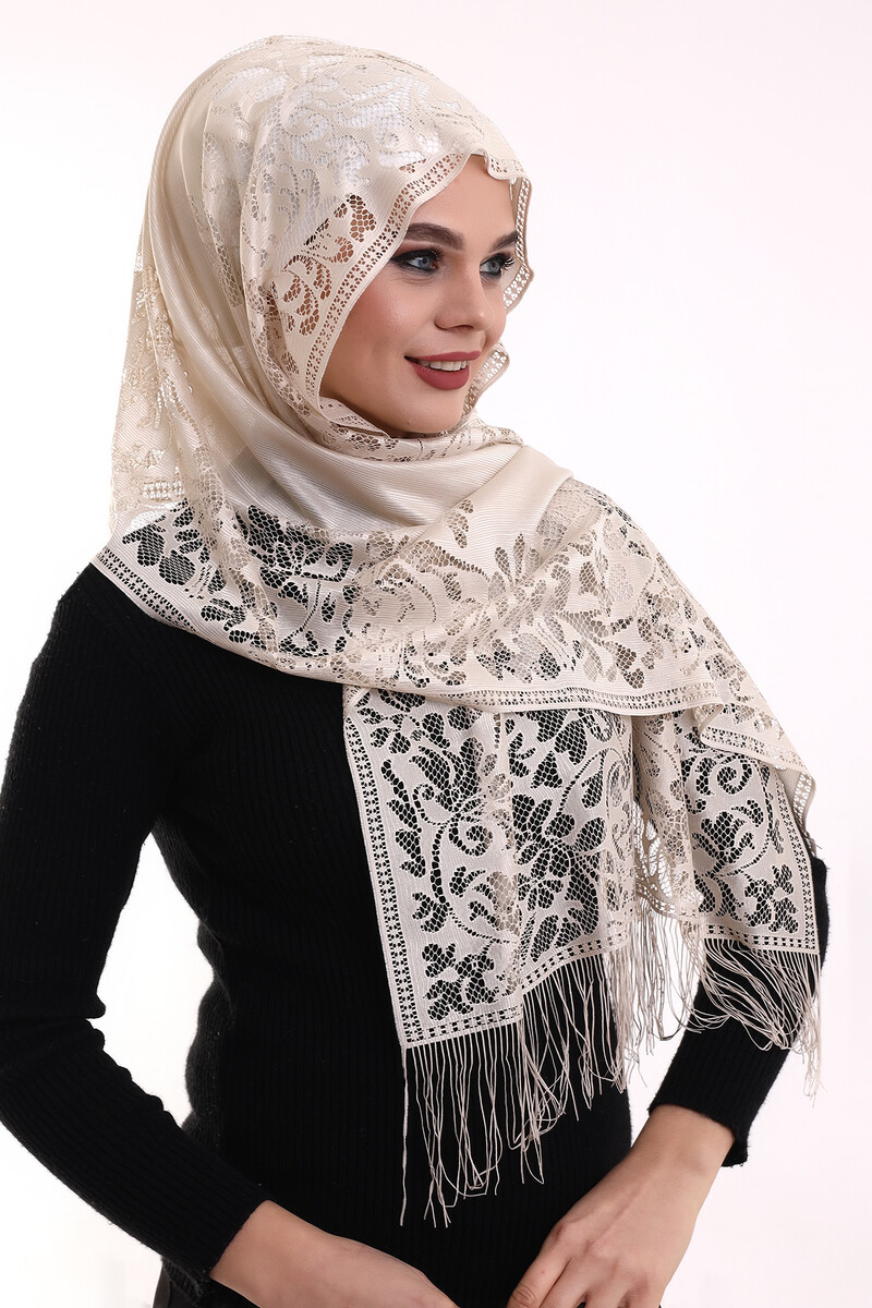 Narin Cotton Tulle Shawl Dark Cream-2 60x160 - 5