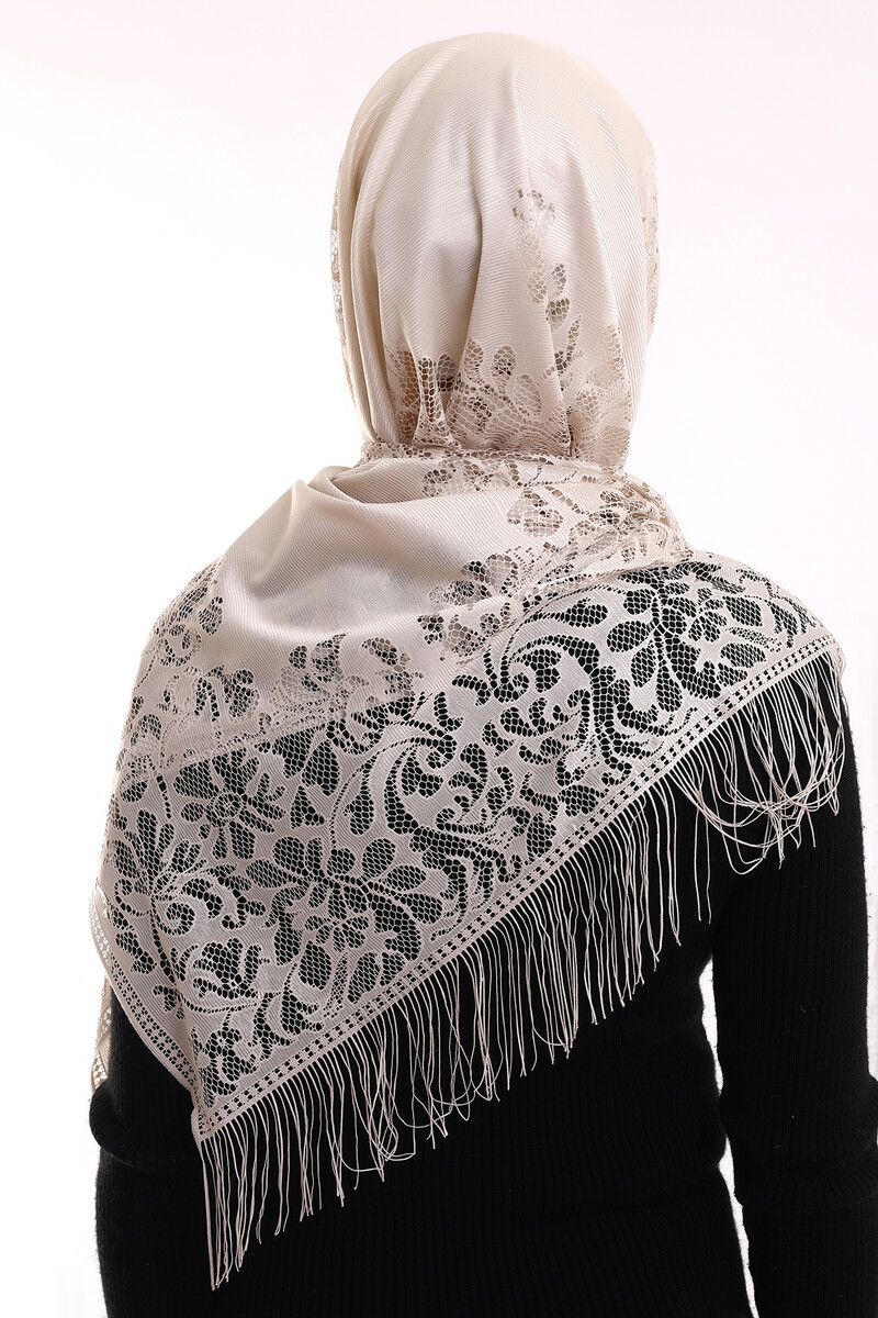 Narin Cotton Tulle Shawl Dark Cream-2 60x160 - 6