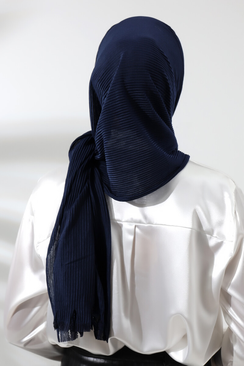 Navy Blue Hijab Ready Made Practical Corded Cotton Shawl - 6