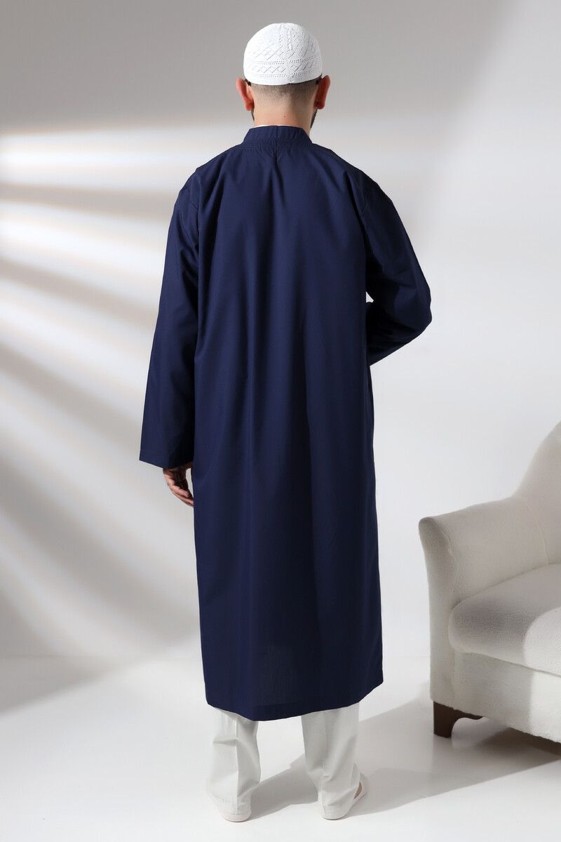 Navy Blue Men's Prayer Robe V-Neck Buttonless Open Front Prayer Robe - 8