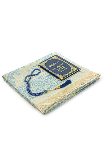 Navy Blue Name Printed Leather Bound Bag Size Yasin Book Prayer Mat Set Mevlit Gift - 3