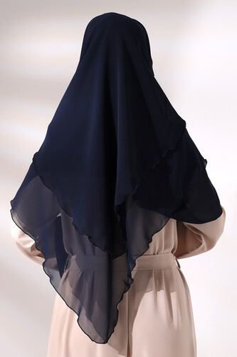 Navy Blue Three Layer Veiled Short Chiffon Hijab Soufflé Scarf - 6