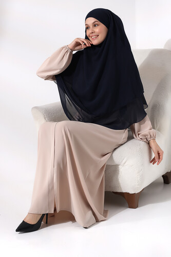 Navy Blue Three Layer Veiled Short Chiffon Hijab Soufflé Scarf - 7