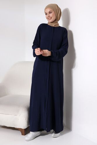 Navy Blue Women's Aerobin Hijab Abaya Dress with Hidden Zipper - 4