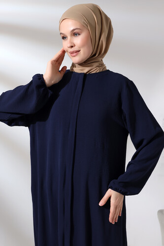 Navy Blue Women's Aerobin Hijab Abaya Dress with Hidden Zipper - 5