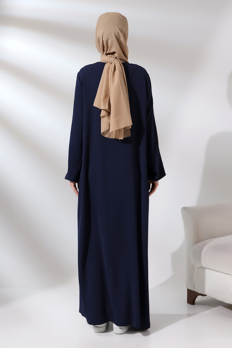 Navy Blue Women's Aerobin Hijab Abaya Dress with Hidden Zipper - 6