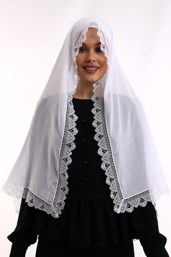 Needle Lace Lacy Scarf Demor Mevlüt Blanket White - 3