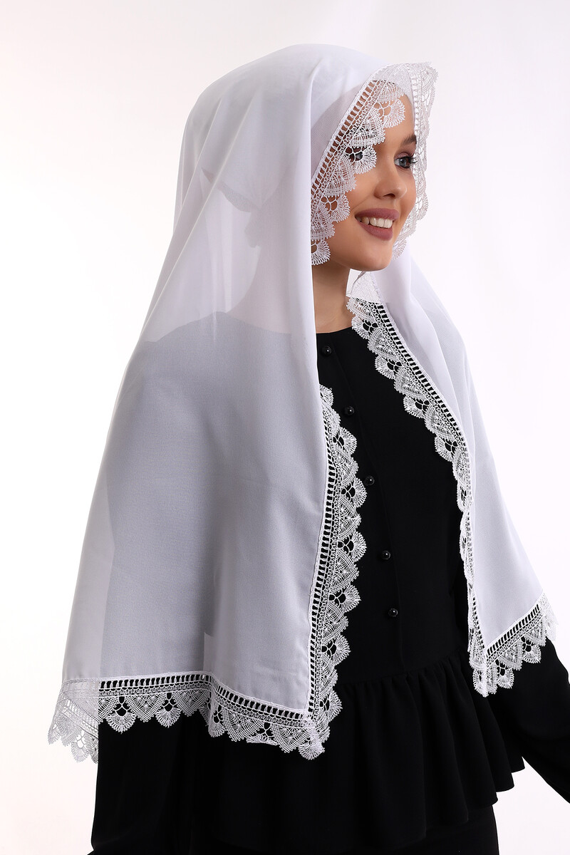 Needle Lace Lacy Scarf Demor Mevlüt Blanket White - 6