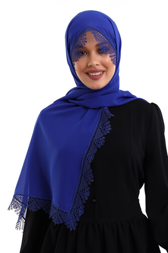 Needle Lace Lacy Scarf Demor Mevlüt Cover Blue - 1