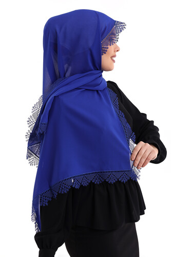 Needle Lace Lacy Scarf Demor Mevlüt Cover Blue - 6